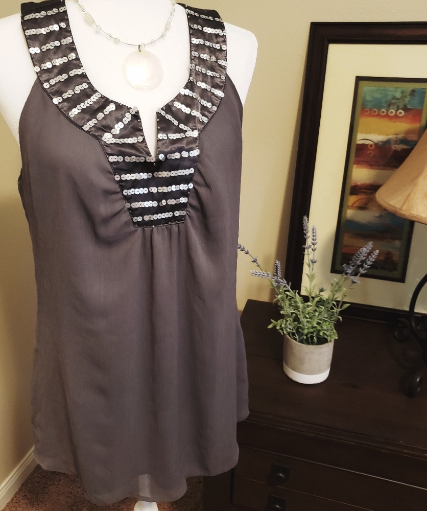 Sleeveless Satin w/Sequins Top- Petite L